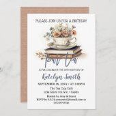 Tea Birthday Par-Tea Dusty Blue Tea Cup Bücher Einladung (Vorne/Hinten)