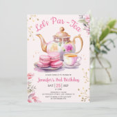 Tea Birthday Party Girl Pink Let's Par-Tea Einladung (Stehend Vorderseite)