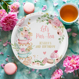 Tea Birthday Party Rosa Blume Girl Par-tea Floral Pappteller