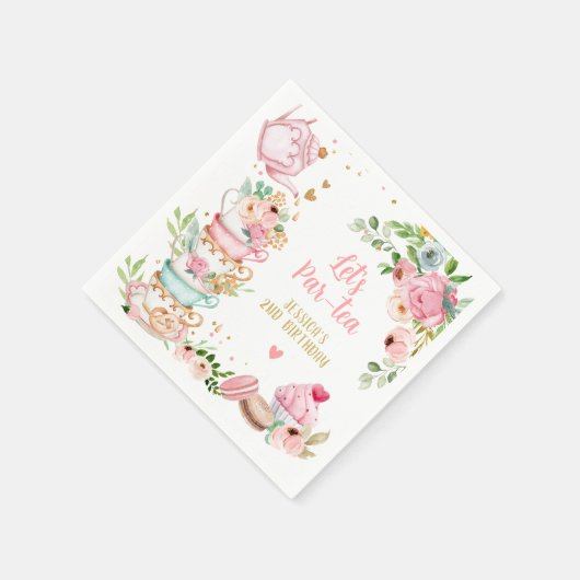 Tea Birthday Party Rosa Blume Girl Par-tea Floral Serviette (Ecke)
