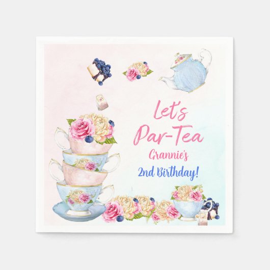 Tea Birthday Party Rosa Blume Girl Par-tea Floral Serviette (Vorderseite)