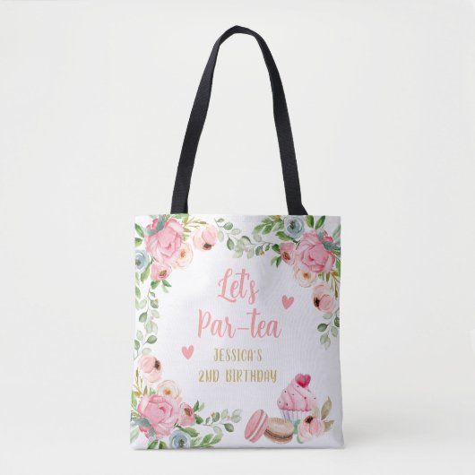 Tea Birthday Party Rosa Blume Girl Par-tea Floral Tasche (Vorderseite)