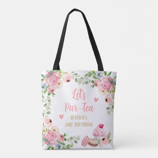 Tea Birthday Party Rosa Blume Girl Par-tea Floral Tasche (Rückseite)