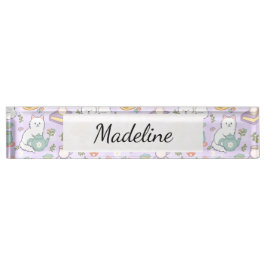 Tea & Bookish Cats Personalized Desk Nameplate Namensplakette