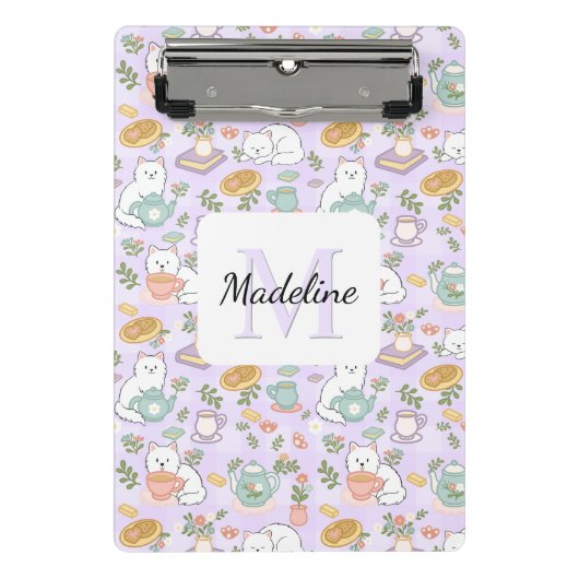 Tea & Bookish Cats Personalized Mini Clipboard Klemmbrett (Vorderseite)