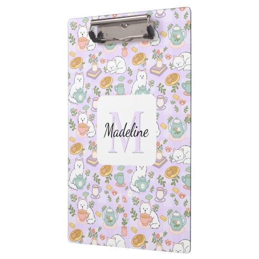 Tea & Bookish Cats Personalized Monogram Clipboard Klemmbrett (Links)