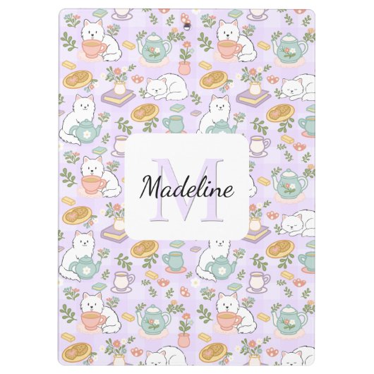 Tea & Bookish Cats Personalized Monogram Clipboard Klemmbrett (Rückseite)