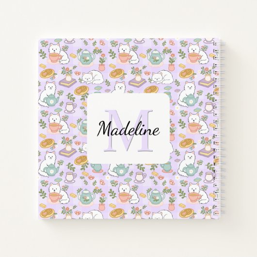Tea & Bookish Cats Spiral Notebook Personalized Notizblock (Rückseite)