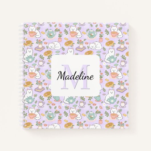 Tea & Bookish Cats Spiral Notebook Personalized Notizblock (Vorderseite)