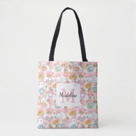 Tea & Bookish Cats Tote Bag Pink Tasche