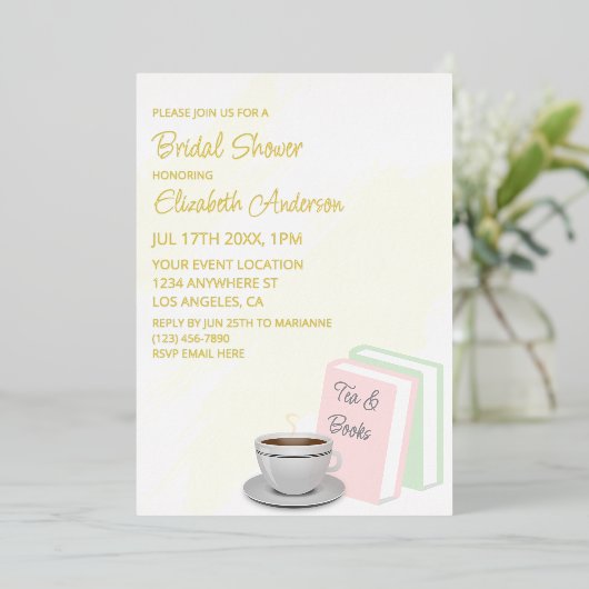 Tea & Books Bridal Shower Folieneinladung (Stehend vorne)
