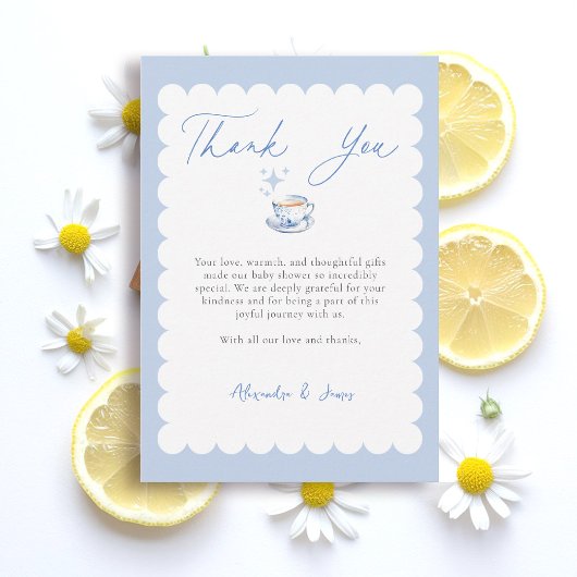 Tea Brewing Script Blue Theme Script Baby Shower Dankeskarte