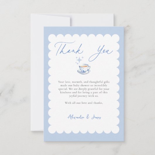 Tea Brewing Script Blue Theme Script Baby Shower Dankeskarte (Vorderseite)
