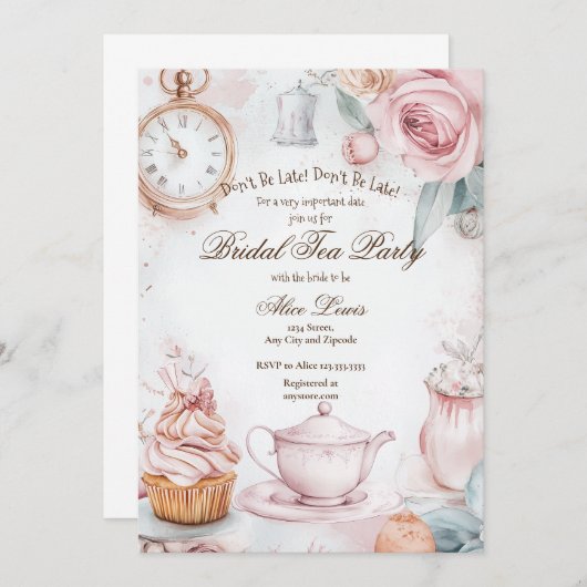 Tea Bridal Dusche Einladung, Alice Bridal Tee Einladung (Vorne/Hinten)