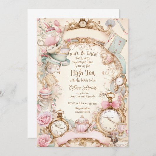 Tea Bridal Dusche Einladung, Alice Bridal Tee Einladung (Vorne/Hinten)