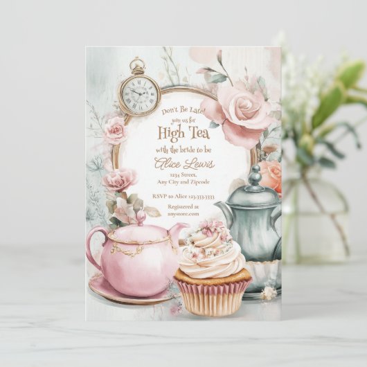 Tea Bridal Dusche Einladung, Alice Bridal Tee Einladung (Stehend Vorderseite)