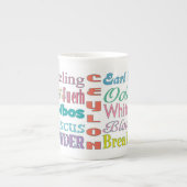 Tea Connoisseur Typografy Teearten Porzellantasse (Vorderseite)