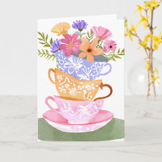 TEA CUP BIRTHDAY CARD KARTE (Gelbe Blume)