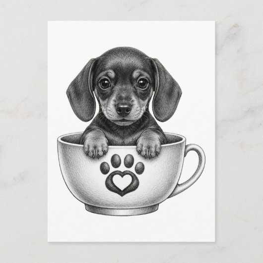 Tea Cup Dachshund Welpe Feiertagspostkarte (Vorderseite)
