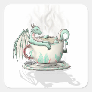 Tea Cup Dragons: Peppermint (Clear) Quadratischer Aufkleber