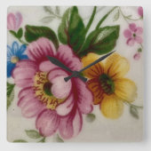 Tea Cup Floral Bouquet Quadratische Wanduhr