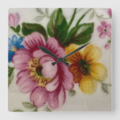 Tea Cup Floral Bouquet Quadratische Wanduhr (Vorderseite)
