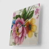 Tea Cup Floral Bouquet Quadratische Wanduhr (Winkel)