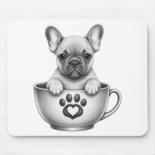 Tea Cup Französische Bulldogge Welpe Mousepad (Vorne)