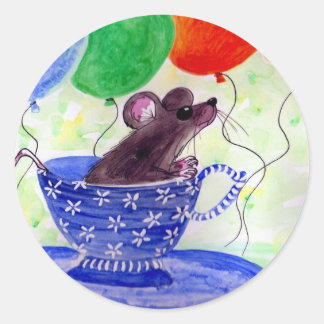 Tea-Cup-Maus überraschend Runder Aufkleber