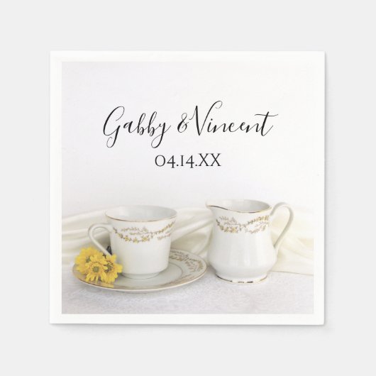 Tea Cup mit gelben Daisies Hochzeit Serviette (Vorderseite)