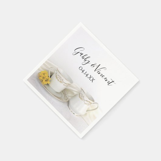 Tea Cup mit gelben Daisies Hochzeit Serviette (Ecke)