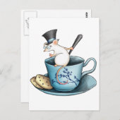 Tea Cup Mouse in Tophat Postkarte (Vorne/Hinten)