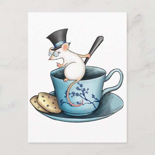 Tea Cup Mouse in Tophat Postkarte (Vorderseite)