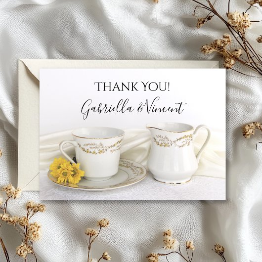 Tea Cup und gelbe Daisies Hochzeit Danke, Hinweis Dankeskarte