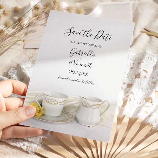 Tea Cup with Yellow Daisies Wedding Save the Date