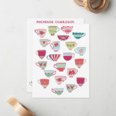 Tea Cups Fun Retro Vintage Personalized Mitteilungskarte (Vorderseite/Rückseite Beispiel)