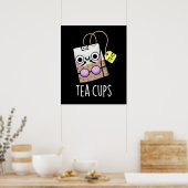 Tea Cups Funny Bra Puns Dark BG Poster (Küche)