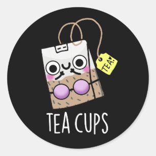 Tea Cups Funny Bra Puns Dark BG Runder Aufkleber