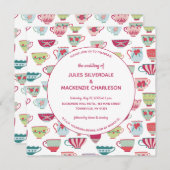 Tea Cups Moderne Vintage Hochzeit Einladung (Vorne/Hinten)