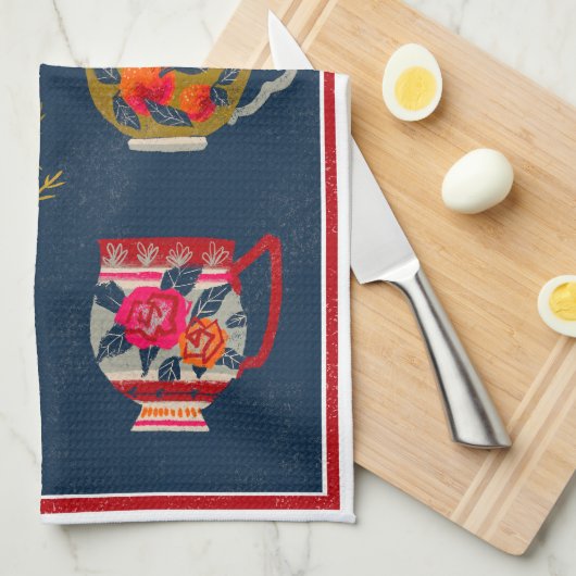 Tea Cups Navy Teetuch Geschirrtuch (Viertel Falte)