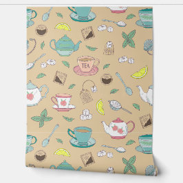 Tea Cups und Teapots Dekoration des English Tea Sh Tapete