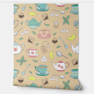 Tea Cups und Teapots Dekoration des English Tea Sh Tapete