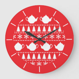 Tea Drinker Christmas Jumper Festive Teapots Große Wanduhr