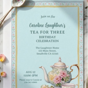 Tea For Three Blumengarten Geburtstag Einladung