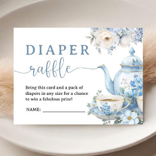 Tea for Two Baby Shower Junge Blaue Windel-Raffle Begleitkarte