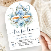 Tea For Two Baby Shower Junge Dusty Blue Bogen Einladung