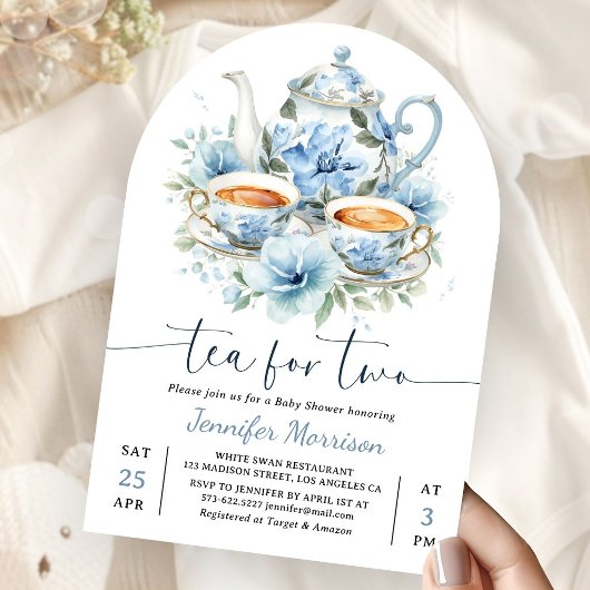 Tea For Two Baby Shower Junge Dusty Blue Bogen Einladung