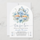 Tea For Two Baby Shower Junge Dusty Blue Bogen Einladung (Vorderseite)