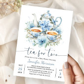 Tea For Two Baby Shower Junge Dusty Blue Einladung