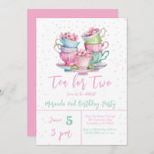 Tea for Two Elegant Girl's Birthday Party Einladung (Vorne/Hinten)